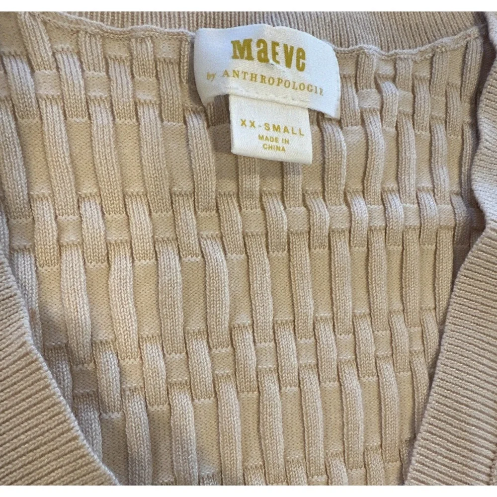 ANTHROPOLOGIE MAEVE Ivory XXS Sheer Organza Sleeve Textured Knit V-Neck Pullover